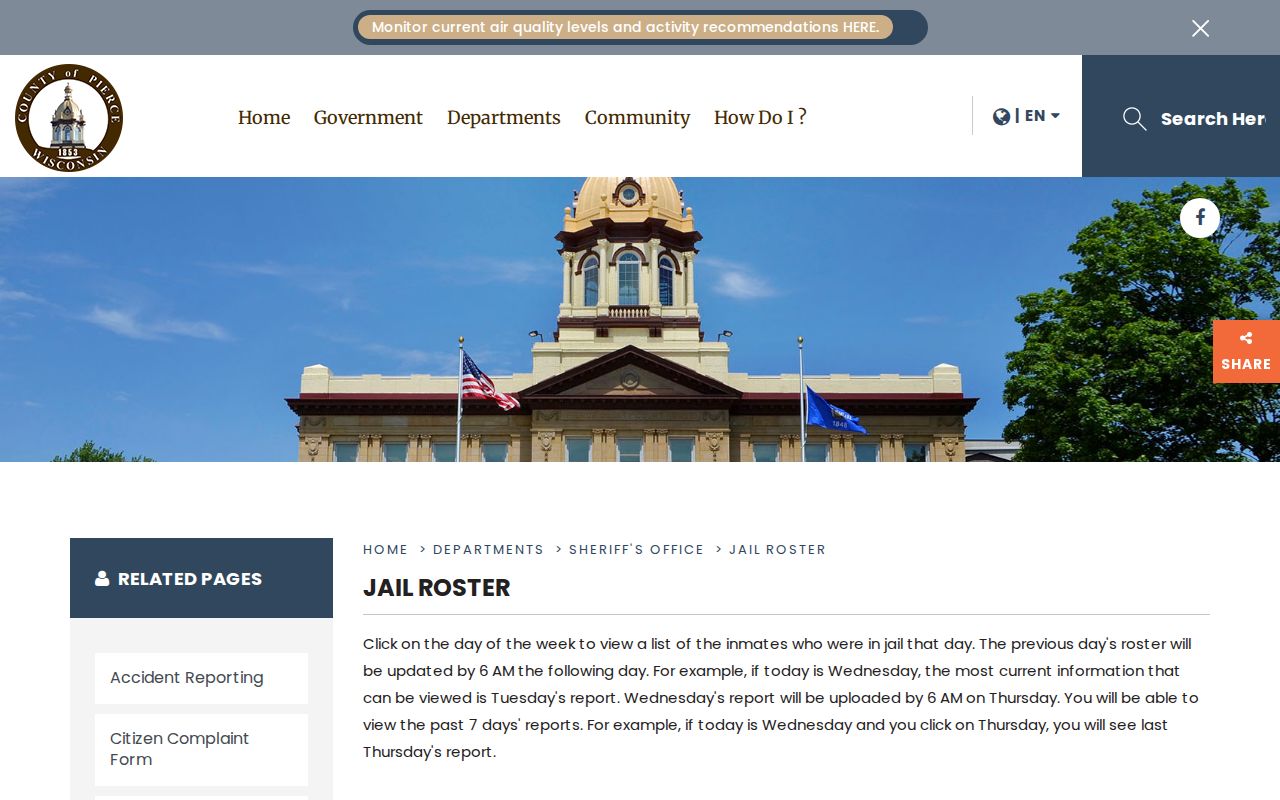 Pierce County Jail roster booking record PDF source